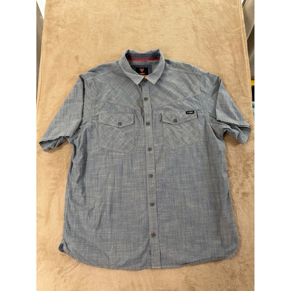 Hawx Work Gear shirt Mens 2XL Blue Chambray Short Sleeve Button Down EUC